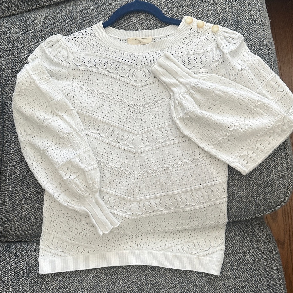Sezane Soline Women’s Knit Sweater, Ecru, Medium